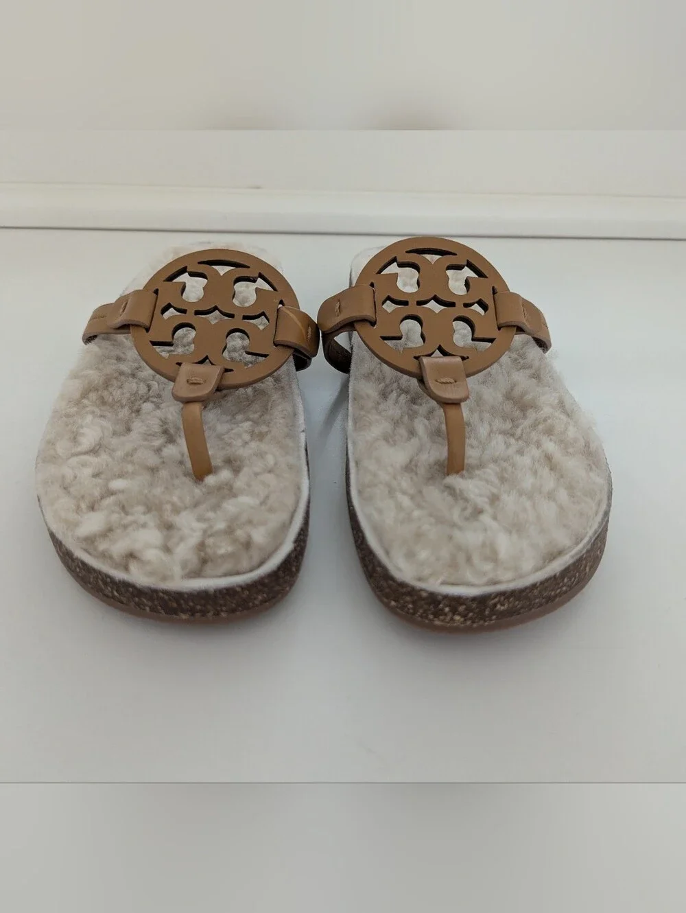 EUC! Tory Burch Miller Cloud Shearling Sandal In Tan Size 8
